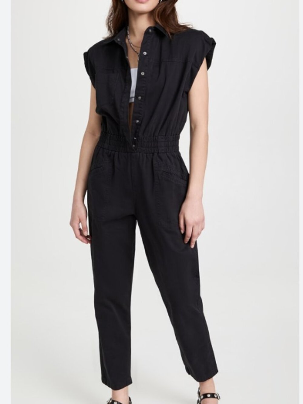 Pistola Rosie Shoulder Padded Jumpsuit Fade to Black s small tank pants